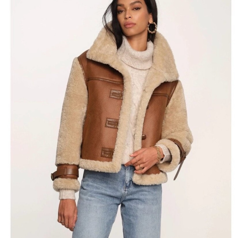 Heartloom Serena Faux Fur Jacket In Cream and Brown